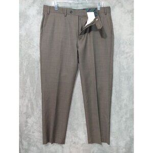 Chaps Pants Mens 36x30 Brown Wool Dress Tapered Leg Flat Front Trouser Preppy